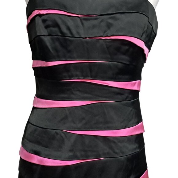 Y2K Betsy & Adam Black Fuchsia Satin Wave Cocktail Mini Dress Size 14 Going Out - Picture 5 of 10